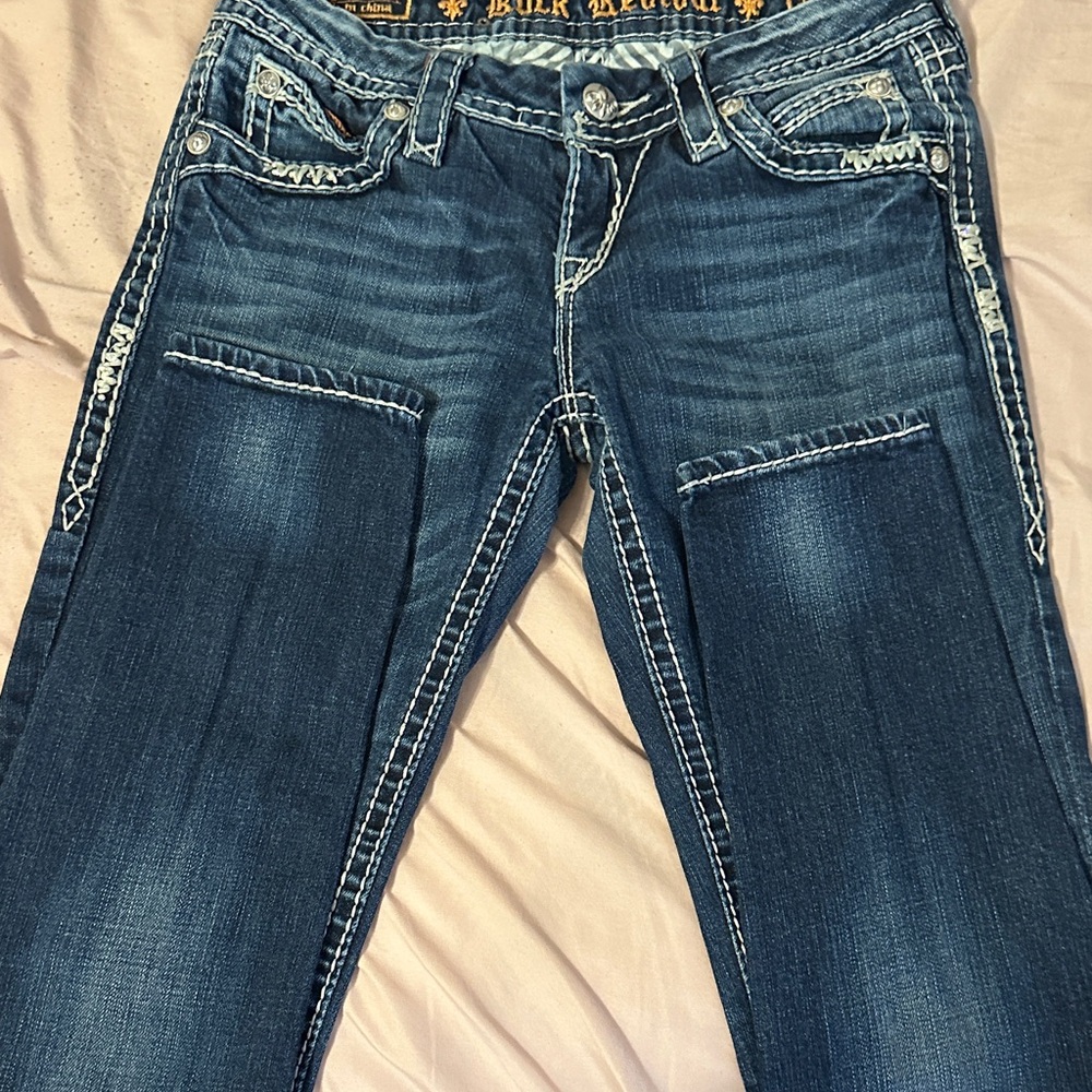 Rock Revival Blue Skinny Jeans with White Stitching